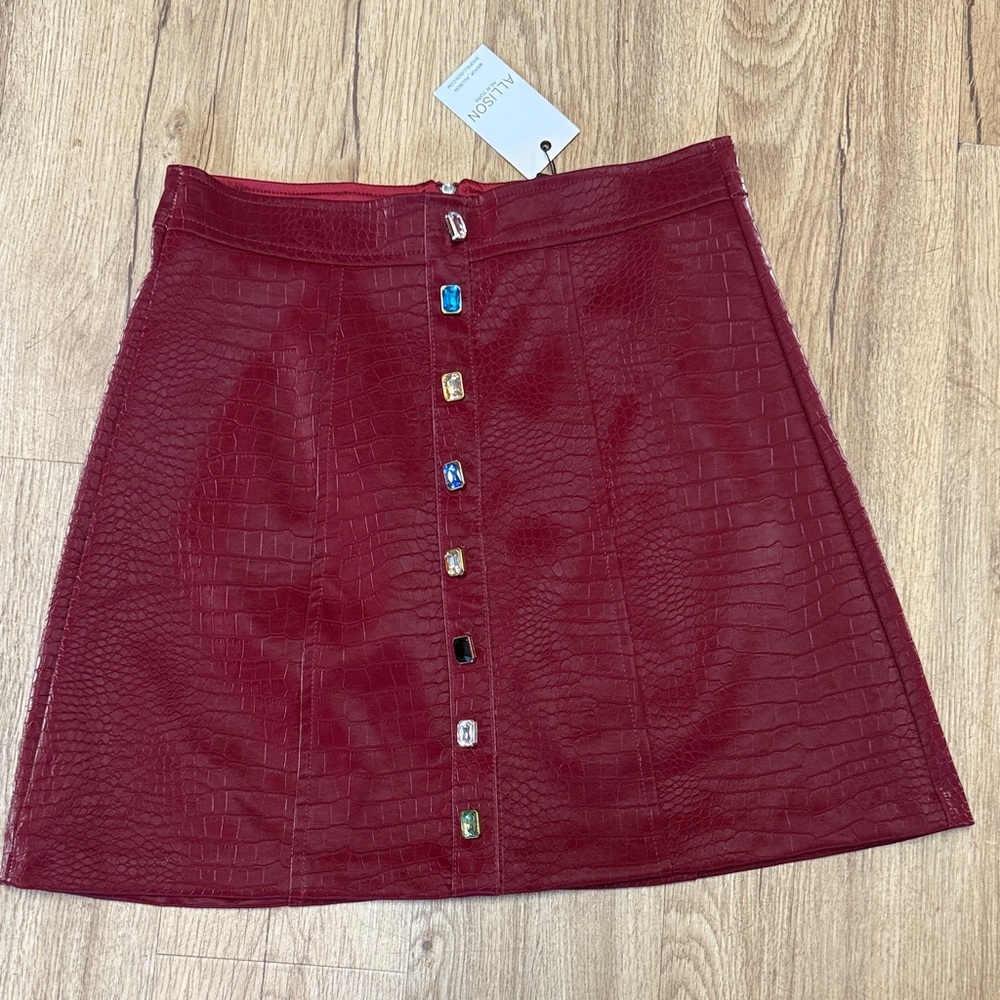 Allison NY Rhinestone Mini Skirt Merlot XS NWT